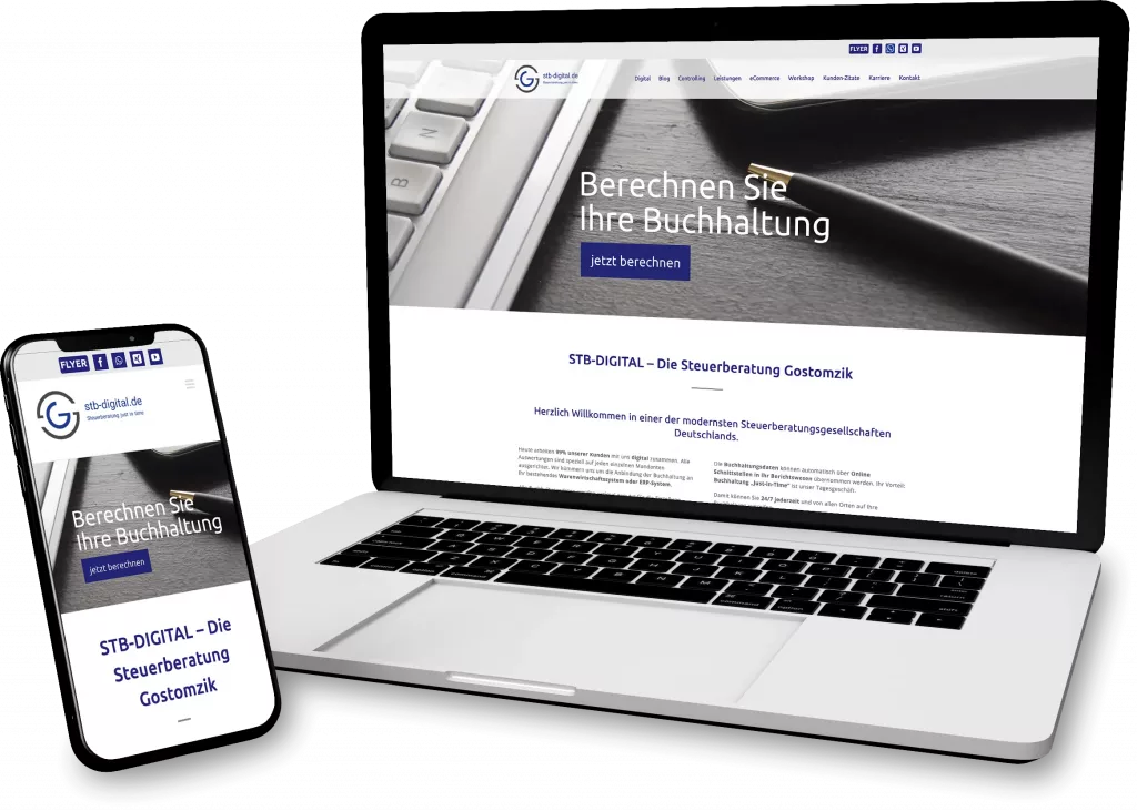 Website Referenz Steuerbüro STB-digital auf Mobilgerät und Desktop