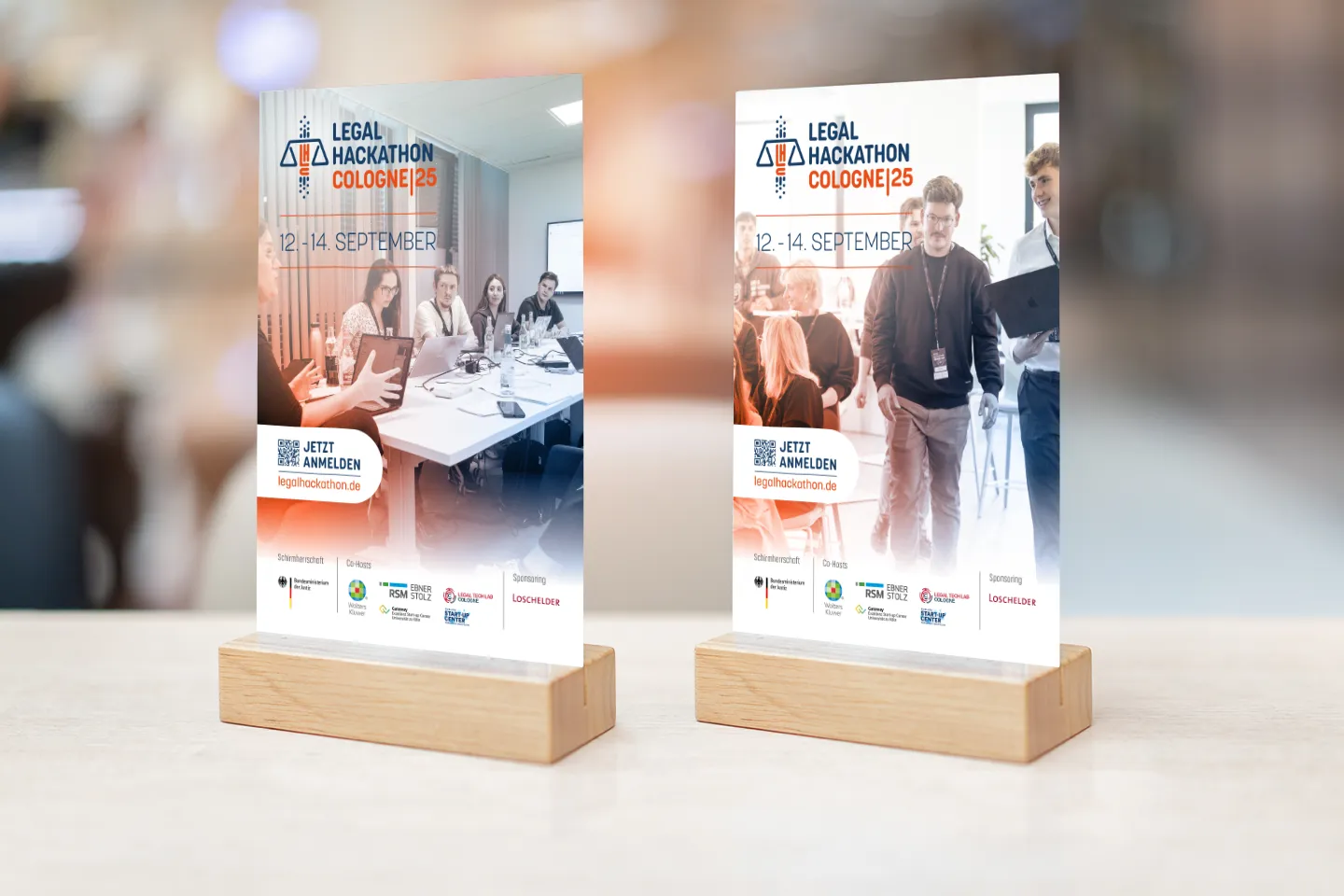Aufsteller Legal Hackathon Cologne 2025 Werbeaufsteller mit Ankündigung des Legal Hackathon Cologne 2025