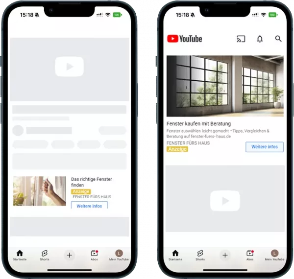 Beispiel-Mockups von YouTube Ads Anzeigen – Suchmaschinenwerbung mit Google Ads Agentur.