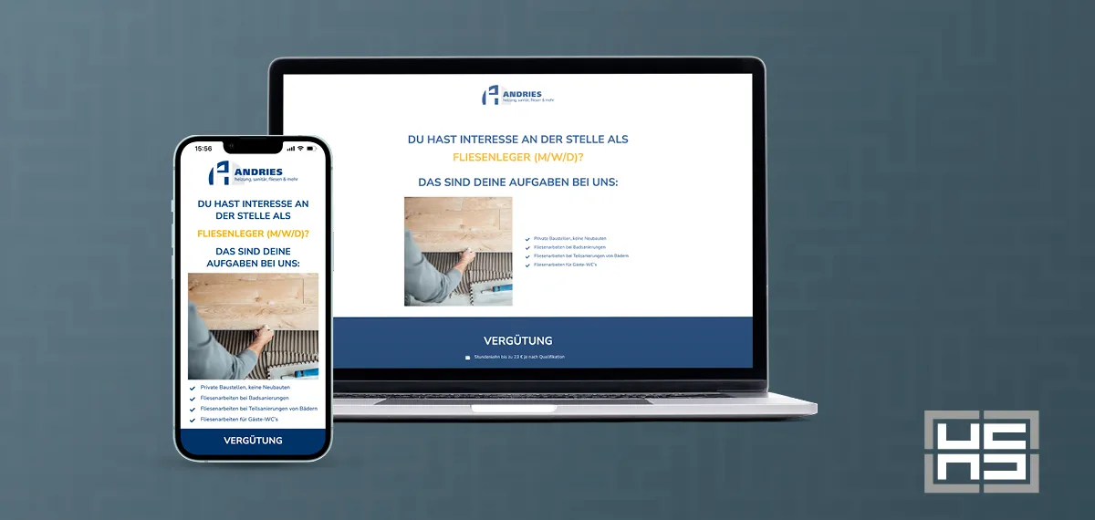 Eine Grafik zeigt eine Job-Landingpage am Beispiel der Firma Andries
