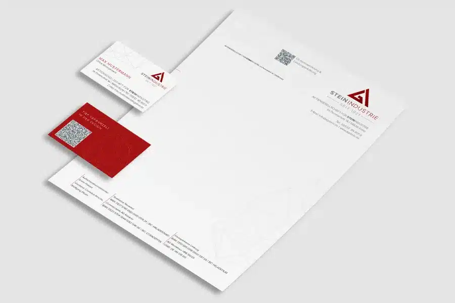 Geschäftsausstattung mit Visitenkarten, Briefpapier und Branding-Elementen im Corporate Design