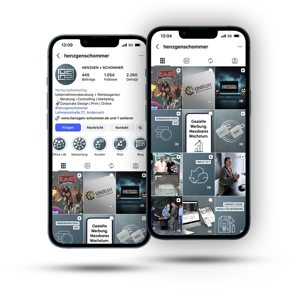 corporate-design-agentur-koblenz-socialmedia Smartphone-Mockup eines Instagram-Profils in den Corporate Design Farben