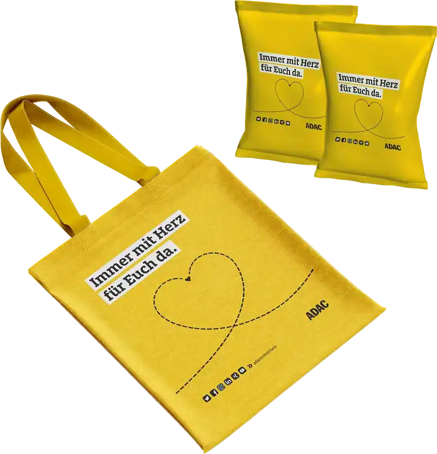 print-design-andernach-giveaways Printdesign realisiert auf Tasche und Fruchtgummi-Verpackung, steht stellvertretende für Give-aways