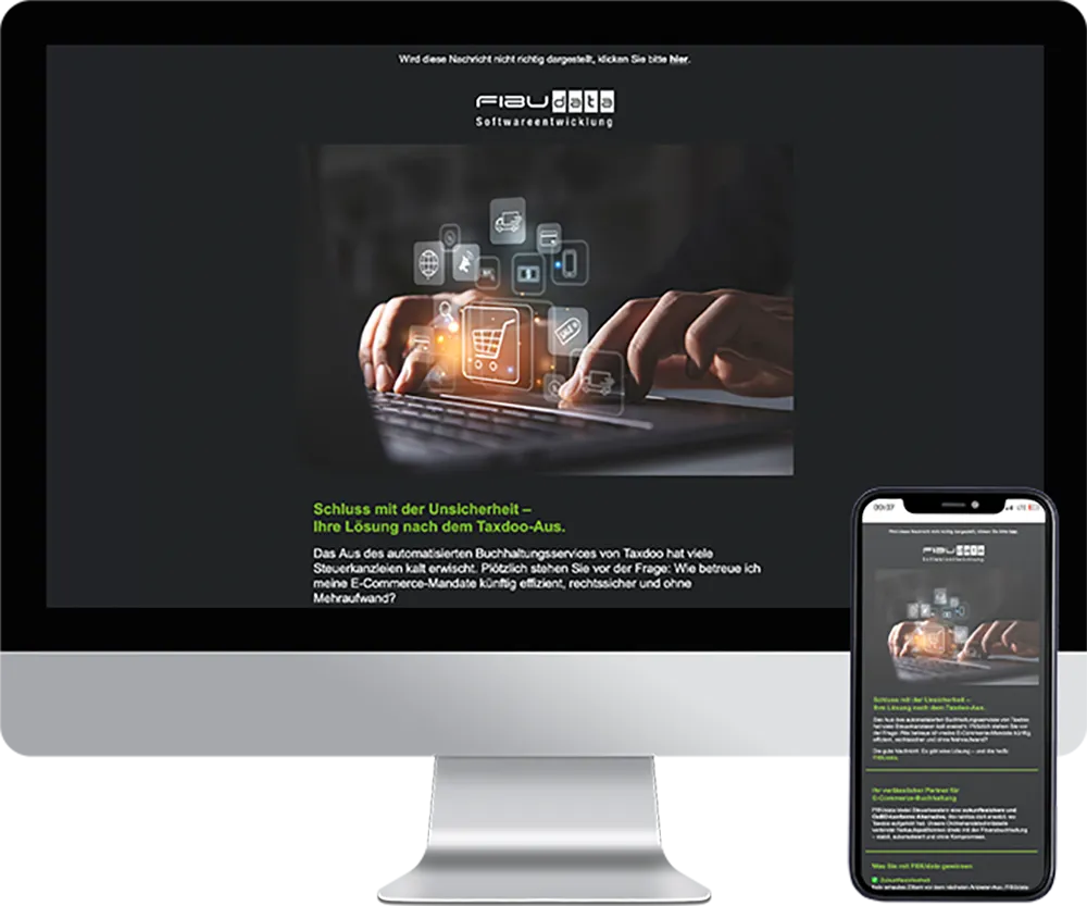 e-mail-marketing-koblenz-newsletter-erstellen Responsive Newsletter-Gestaltung für E-Mail-Marketing Koblenz mit Laptopmotiv auf Desktop und Smartphone